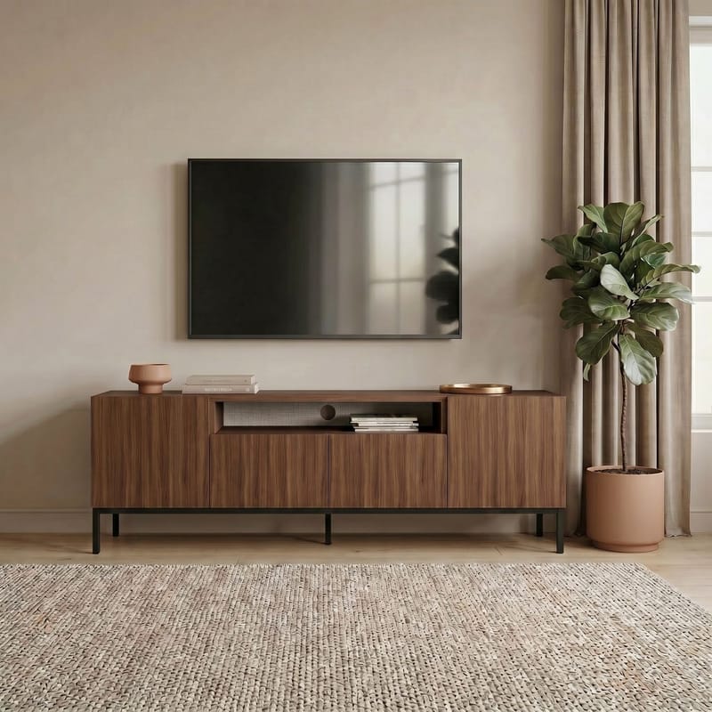 Arvold TV-bänk 160x50x35 cm - Milano Walnut och svart - Möbler - Tv möbel & mediamöbel - TV bänk & mediabänk