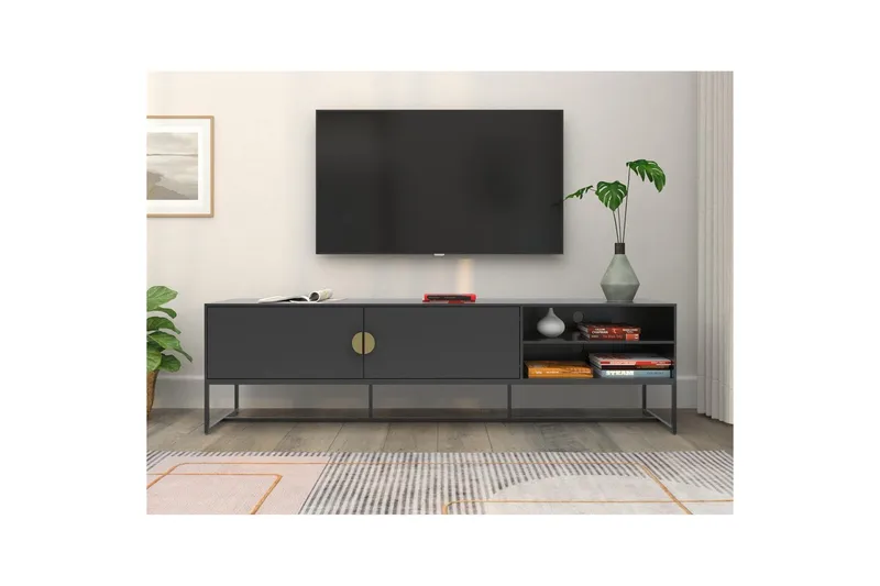 Asia Golvstående TV-bänk 180 cm med Förvaring i Målat Trä - Antracit - Möbler - Tv möbel & mediamöbel - TV bänk & mediabänk