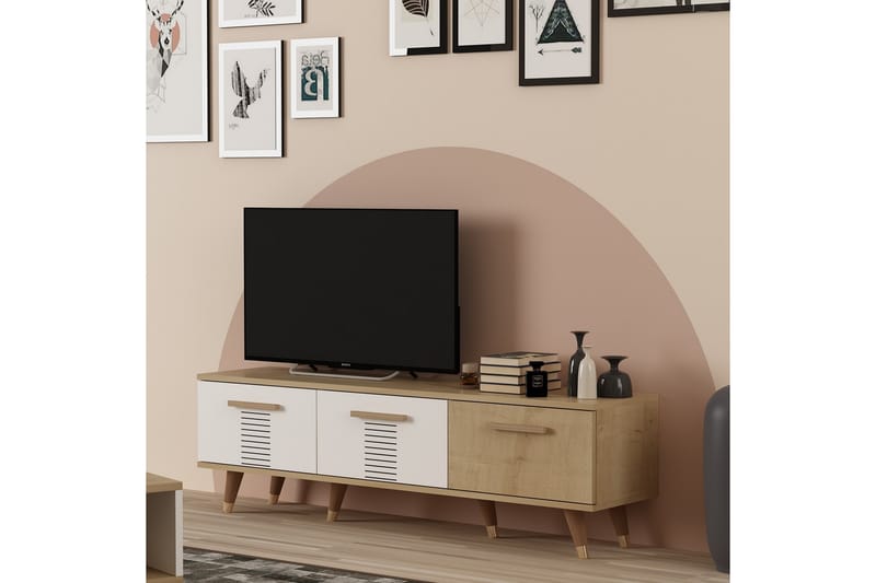 Asimo Tv-bänk 150x35 cm Brun/Vit - Hanah Home - Möbler - Tv möbel & mediamöbel - TV bänk & mediabänk