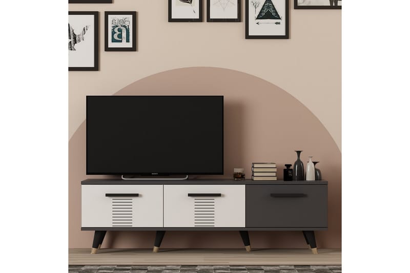 Asimo Tv-bänk 150x35 cm Svart/Vit - Hanah Home - Möbler - Tv möbel & mediamöbel - TV bänk & mediabänk