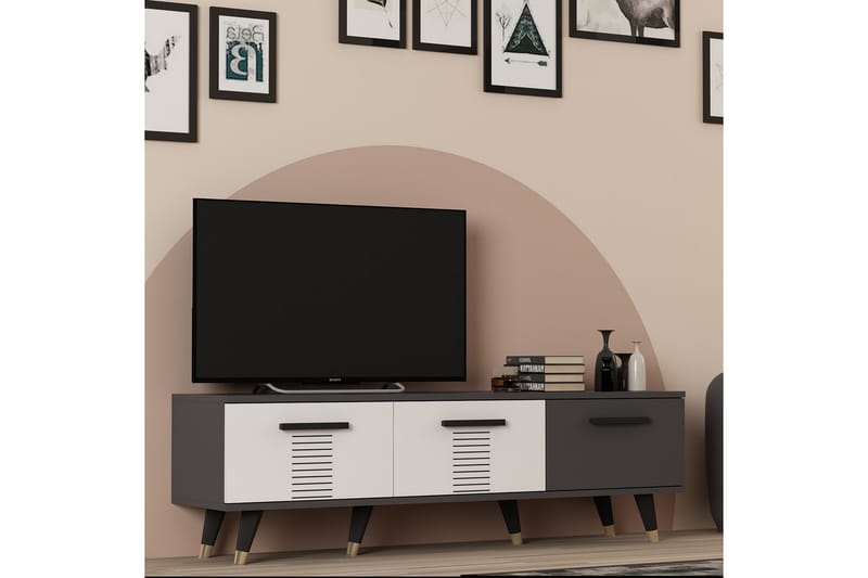 Asimo Tv-bänk 150x35 cm Svart/Vit - Hanah Home - Möbler - Tv möbel & mediamöbel - TV bänk & mediabänk
