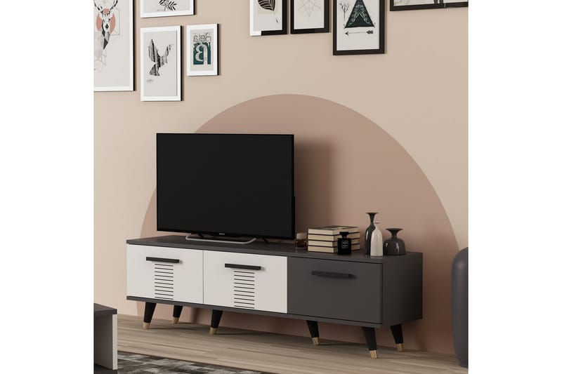 Asimo Tv-bänk 150x35 cm Svart/Vit - Hanah Home - Möbler - Tv möbel & mediamöbel - TV bänk & mediabänk