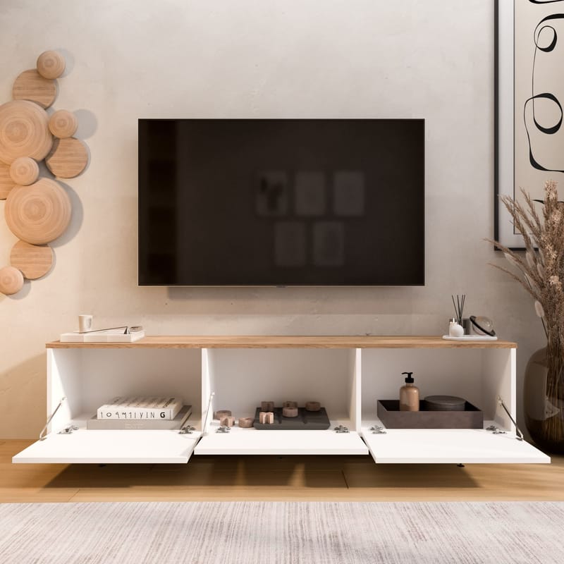 Avero TV-bänk 180x45,6x32 cm - Vitt och ek - Möbler - Tv möbel & mediamöbel - TV bänk & mediabänk