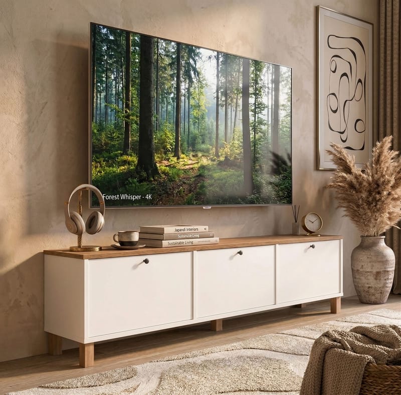 Avero TV-bänk 180x45,6x32 cm - Vitt och ek - Möbler - Tv möbel & mediamöbel - TV bänk & mediabänk