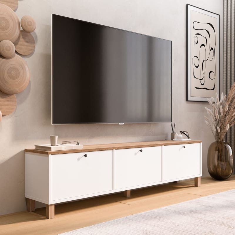 Avero TV-bänk 180x45,6x32 cm - Vitt och ek - Möbler - Tv möbel & mediamöbel - TV bänk & mediabänk