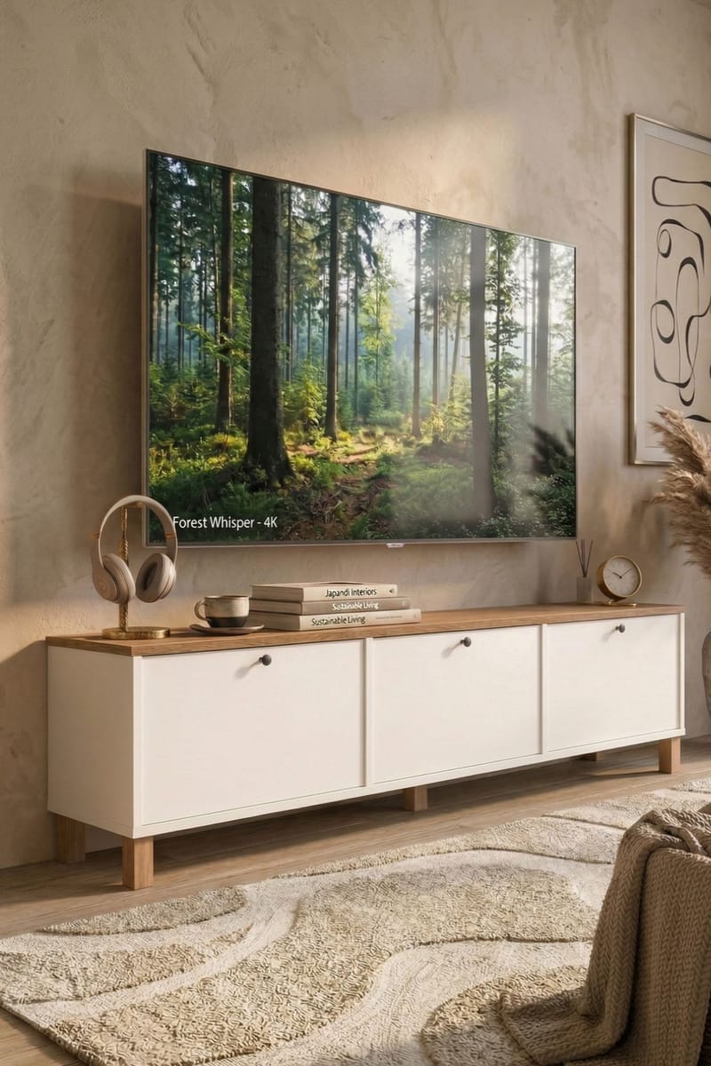Avero TV-bänk 180x45,6x32 cm - Vitt och ek - Möbler - Tv möbel & mediamöbel - TV bänk & mediabänk
