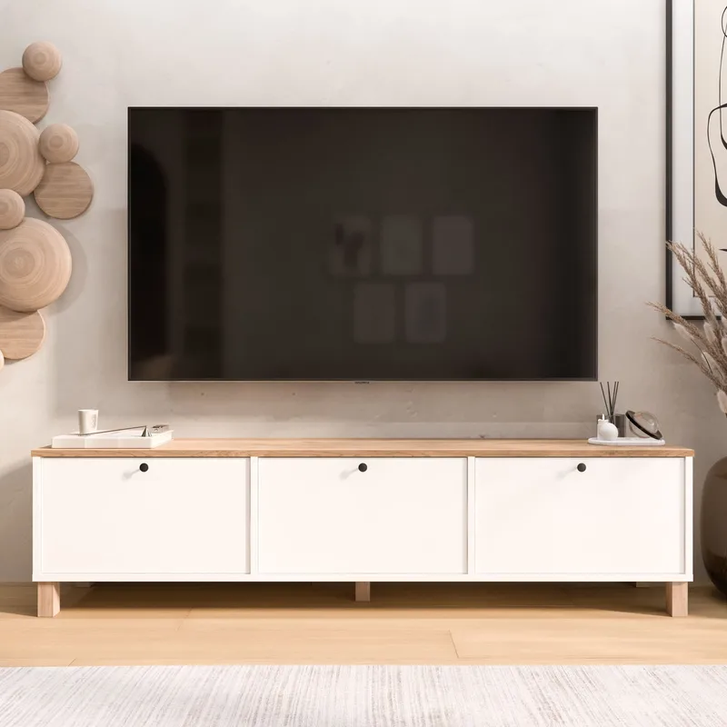Avero TV-bänk 180x45,6x32 cm - Vitt och ek - Möbler - Tv möbel & mediamöbel - TV bänk & mediabänk