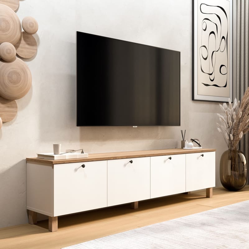 Avero TV-bänk 180x45,6x34,1 cm - Vit och ek - Möbler - Tv möbel & mediamöbel - TV bänk & mediabänk
