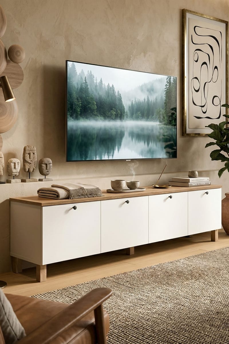 Avero TV-bänk 180x45,6x34,1 cm - Vit och ek - Möbler - Tv möbel & mediamöbel - TV bänk & mediabänk