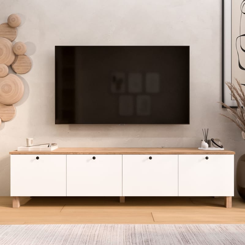 Avero TV-bänk 180x45,6x34,1 cm - Vit och ek - Möbler - Tv möbel & mediamöbel - TV bänk & mediabänk