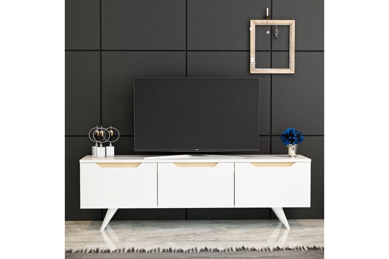 Babice Tv-bänk 150x35 cm Vit/Brun - Hanah Home - Möbler - Tv möbel & mediamöbel - TV bänk & mediabänk