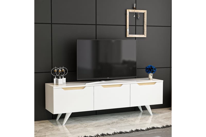 Babice Tv-bänk 150x35 cm Vit/Brun - Hanah Home - Möbler - Tv möbel & mediamöbel - TV bänk & mediabänk