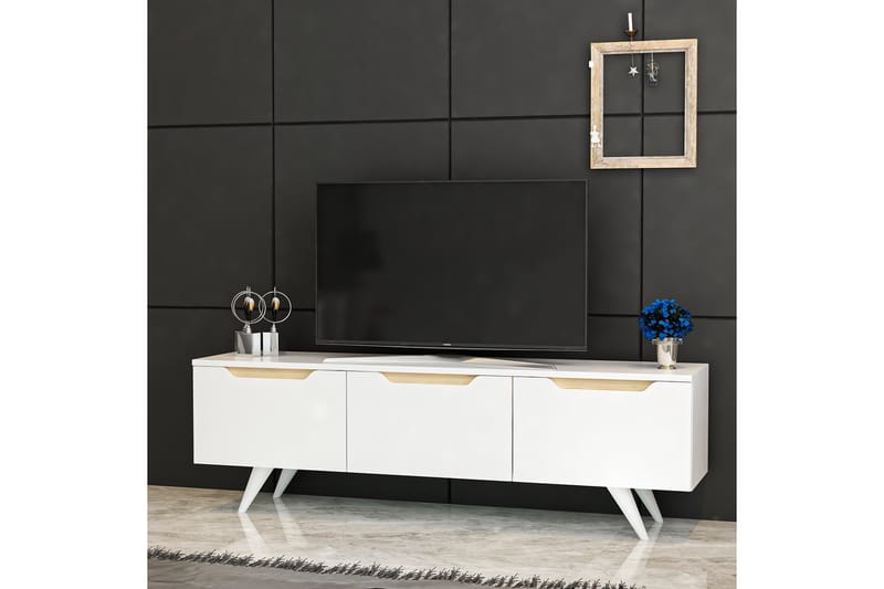 Babice Tv-bänk 150x35 cm Vit/Brun - Hanah Home - Möbler - Tv möbel & mediamöbel - TV bänk & mediabänk