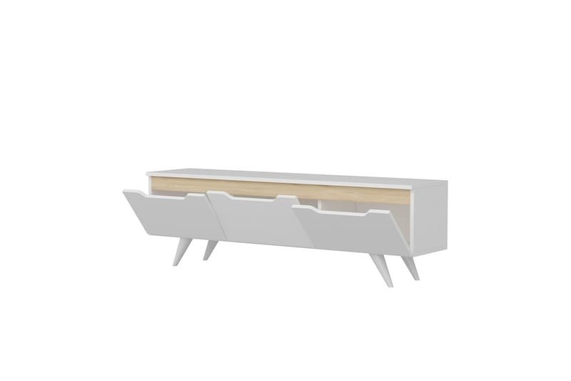 Babice Tv-bänk 150x35 cm Vit/Brun - Hanah Home - Möbler - Tv möbel & mediamöbel - TV bänk & mediabänk