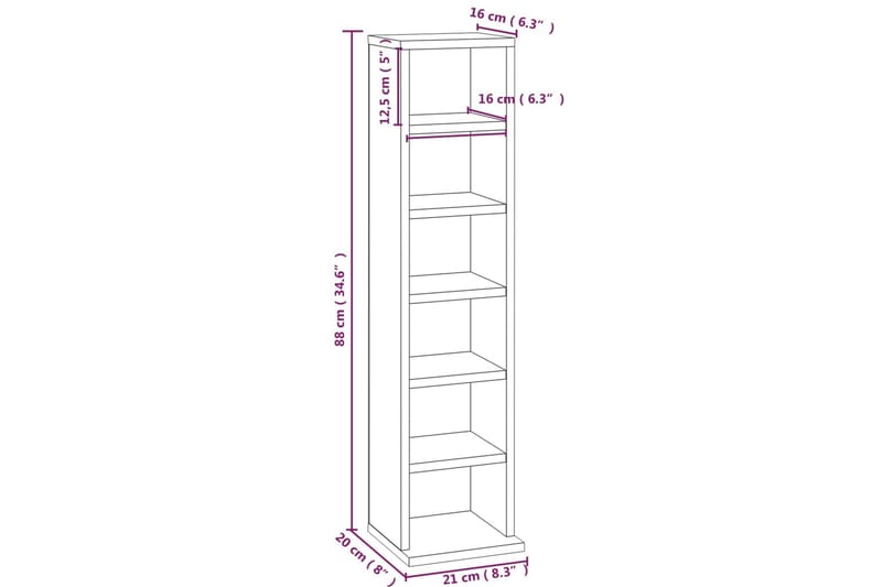 beBasic CD-hylla grå sonoma 21x20x88 cm konstruerat trä - Grey - CD-hylla & DVD-hylla