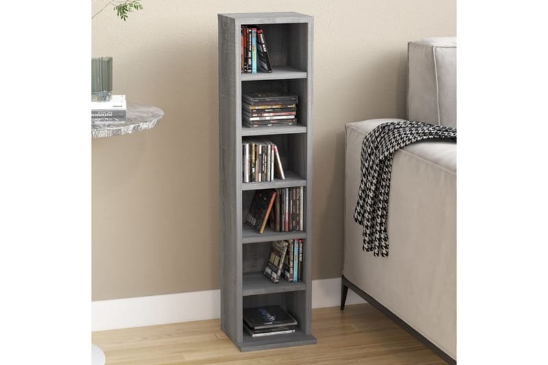 beBasic CD-hylla grå sonoma 21x20x88 cm konstruerat trä - Grey - Möbler - Tv möbel & mediamöbel - CD-hylla & DVD-hylla