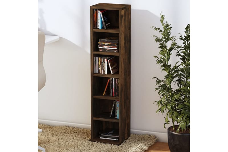 beBasic CD-hylla rökfärgad ek 21x20x88 cm konstruerat trä - Brown - Möbler - Tv möbel & mediamöbel - CD-hylla & DVD-hylla