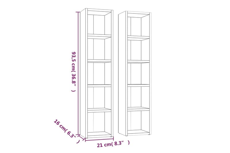 beBasic CD-hyllor 2 st grå sonoma 21x16x93,5 cm konstruerat trä - Grey - CD-hylla & DVD-hylla