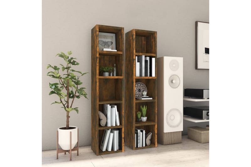 beBasic CD-hyllor 2 st rökfärgad ek 21x16x93,5 cm konstruerat trä - Brown - Möbler - Tv möbel & mediamöbel - CD-hylla & DVD-hylla