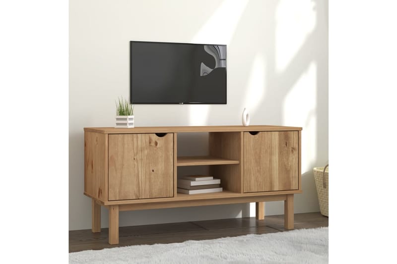 beBasic Tv-bänk 113,5x43x57 cm massiv furu - Brown - Möbler - Tv möbel & mediamöbel - TV bänk & mediabänk