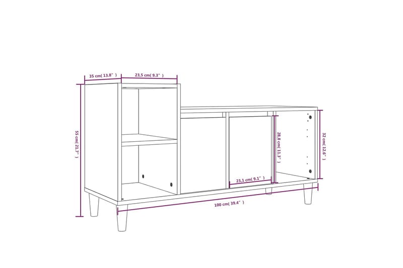 beBasic Tv-bänk betonggrå 100x35x55 cm konstruerat trä - Grey - TV bänk & mediabänk