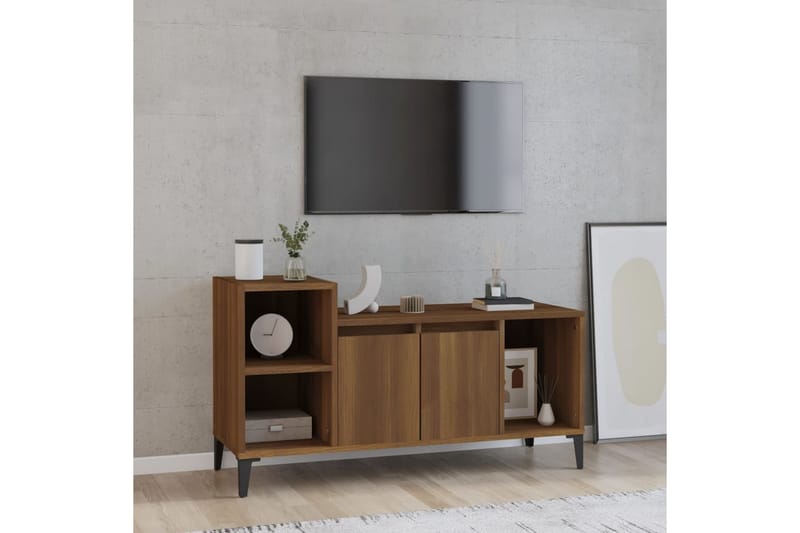 beBasic Tv-bänk brun ek 100x35x55 cm konstruerat trä - Brown - Möbler - Tv möbel & mediamöbel - TV bänk & mediabänk