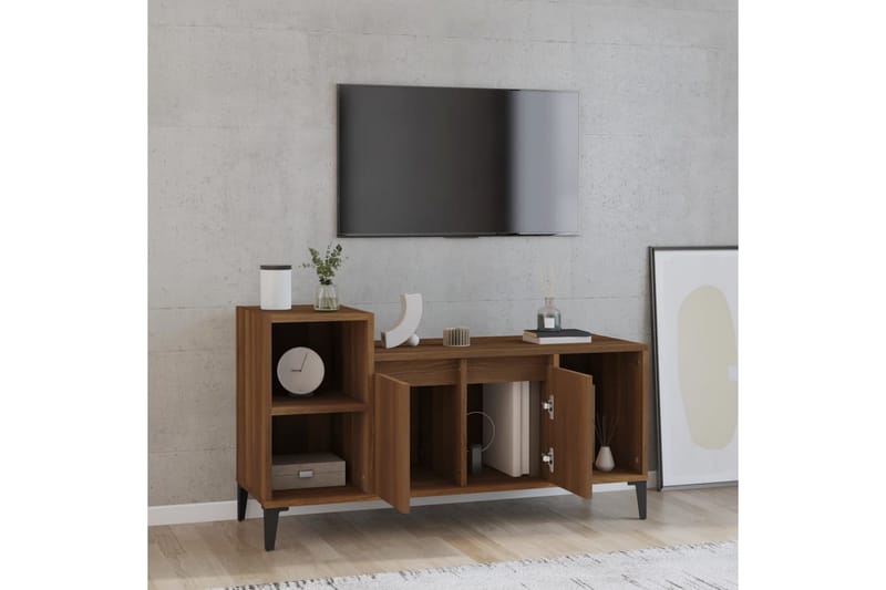 beBasic Tv-bänk brun ek 100x35x55 cm konstruerat trä - Brown - Möbler - Tv möbel & mediamöbel - TV bänk & mediabänk