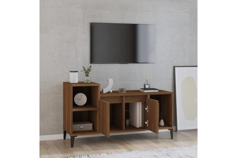 beBasic Tv-bänk brun ek 100x35x55 cm konstruerat trä - Brown - TV bänk & mediabänk