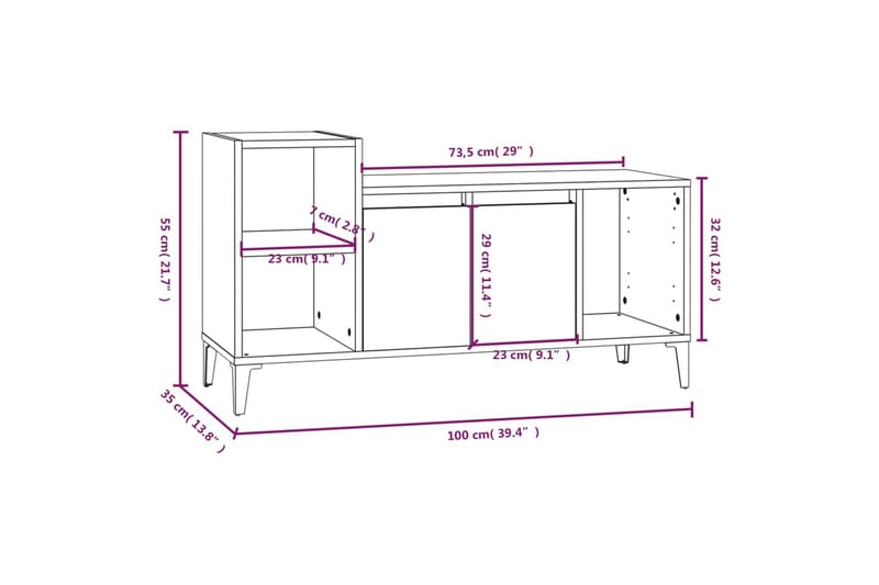 beBasic Tv-bänk brun ek 100x35x55 cm konstruerat trä - Brown - TV bänk & mediabänk