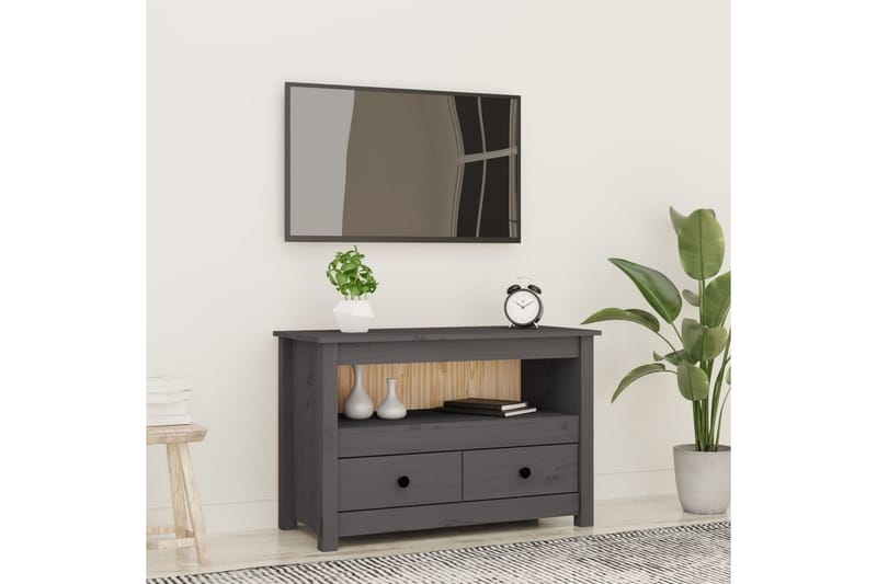 beBasic Tv-bänk grå 79x35x52 cm massiv furu - Grey - Möbler - Tv möbel & mediamöbel - TV bänk & mediabänk