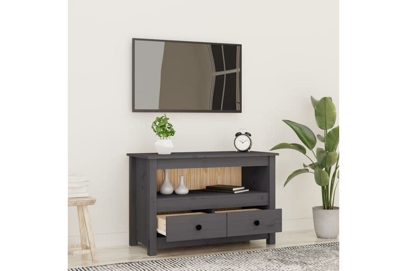 beBasic Tv-bänk grå 79x35x52 cm massiv furu - Grey - Möbler - Tv möbel & mediamöbel - TV bänk & mediabänk