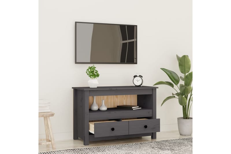 beBasic Tv-bänk grå 79x35x52 cm massiv furu - Grey - TV bänk & mediabänk