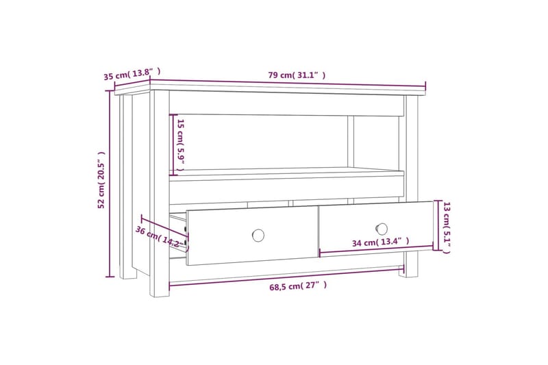 beBasic Tv-bänk grå 79x35x52 cm massiv furu - Grey - TV bänk & mediabänk