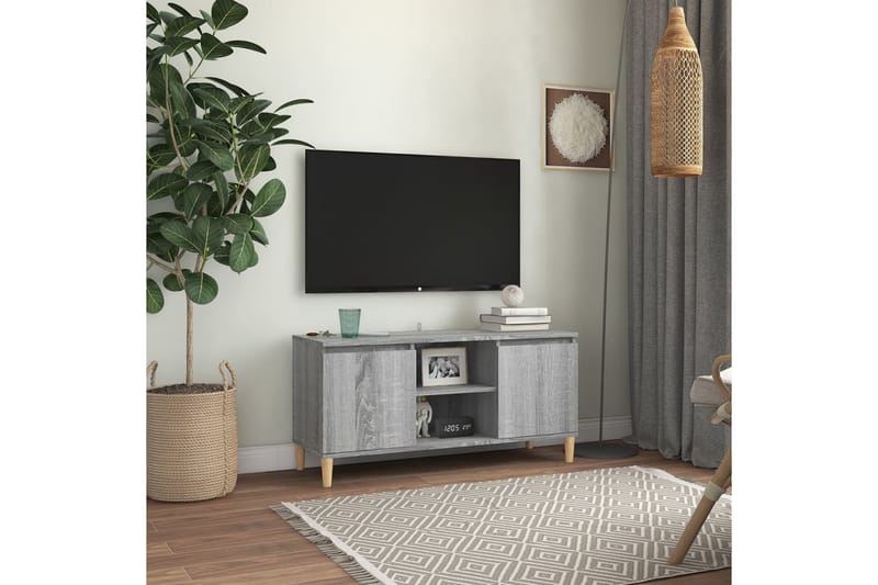 beBasic TV-bänk med massiva träben grå sonoma 103,5x35x50 cm - Grey - Möbler - Tv möbel & mediamöbel - TV bänk & mediabänk
