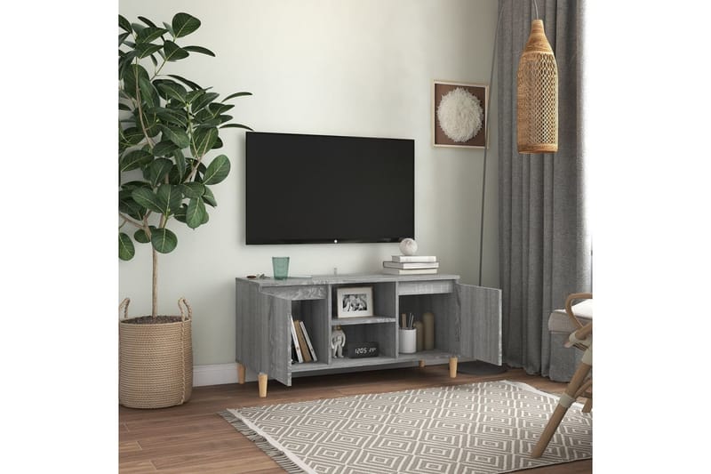 beBasic TV-bänk med massiva träben grå sonoma 103,5x35x50 cm - Grey - Möbler - Tv möbel & mediamöbel - TV bänk & mediabänk