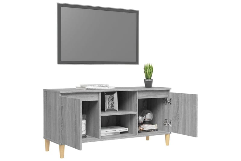 beBasic TV-bänk med massiva träben grå sonoma 103,5x35x50 cm - Grey - Möbler - Tv möbel & mediamöbel - TV bänk & mediabänk