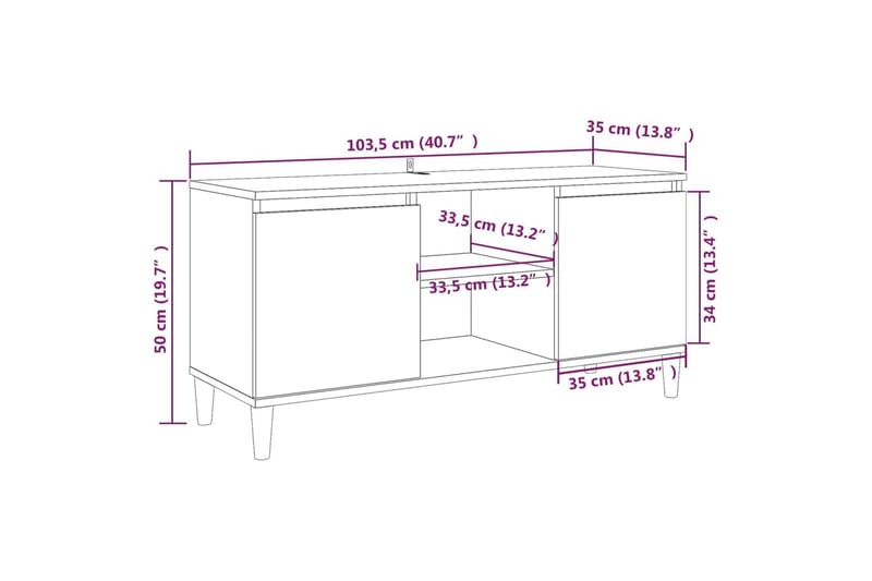 beBasic TV-bänk med massiva träben grå sonoma 103,5x35x50 cm - Grey - Möbler - Tv möbel & mediamöbel - TV bänk & mediabänk