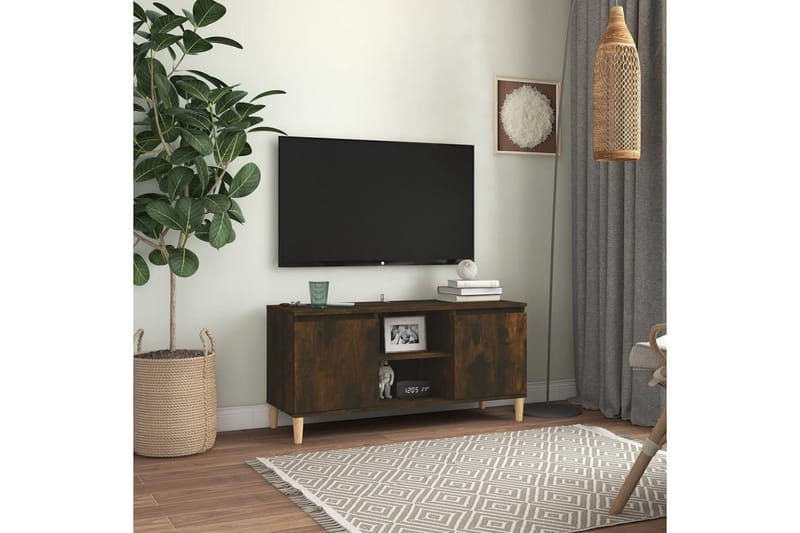 beBasic TV-bänk med massiva träben rökfärgad ek 103,5x35x50 cm - Brown - Möbler - Tv möbel & mediamöbel - TV bänk & mediabänk