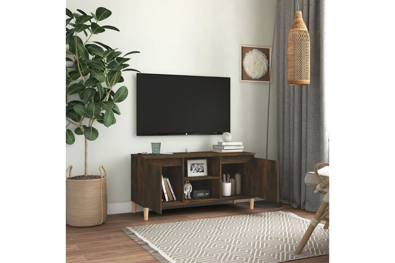 beBasic TV-bänk med massiva träben rökfärgad ek 103,5x35x50 cm - Brown - Möbler - Tv möbel & mediamöbel - TV bänk & mediabänk