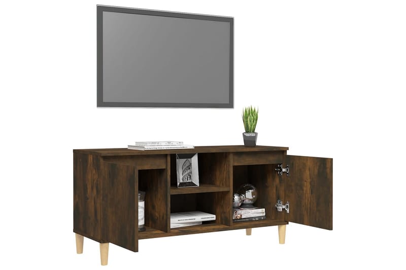 beBasic TV-bänk med massiva träben rökfärgad ek 103,5x35x50 cm - Brown - Möbler - Tv möbel & mediamöbel - TV bänk & mediabänk