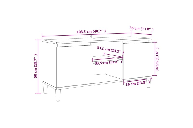 beBasic TV-bänk med massiva träben rökfärgad ek 103,5x35x50 cm - Brown - Möbler - Tv möbel & mediamöbel - TV bänk & mediabänk