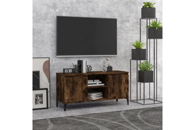 beBasic TV-bänk med metallben rökfärgad ek 103,5x35x50 cm - Brown - TV bänk & mediabänk