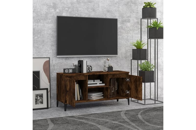 beBasic TV-bänk med metallben rökfärgad ek 103,5x35x50 cm - Brown - TV bänk & mediabänk
