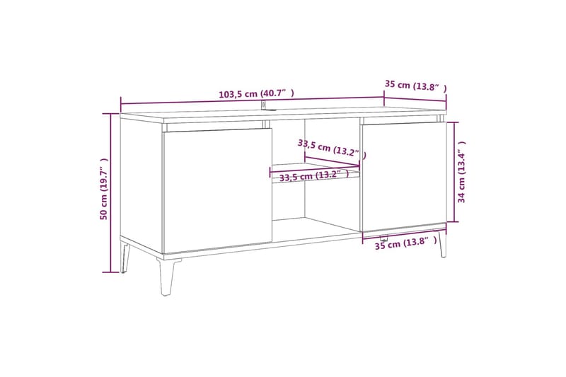 beBasic TV-bänk med metallben rökfärgad ek 103,5x35x50 cm - Brown - TV bänk & mediabänk