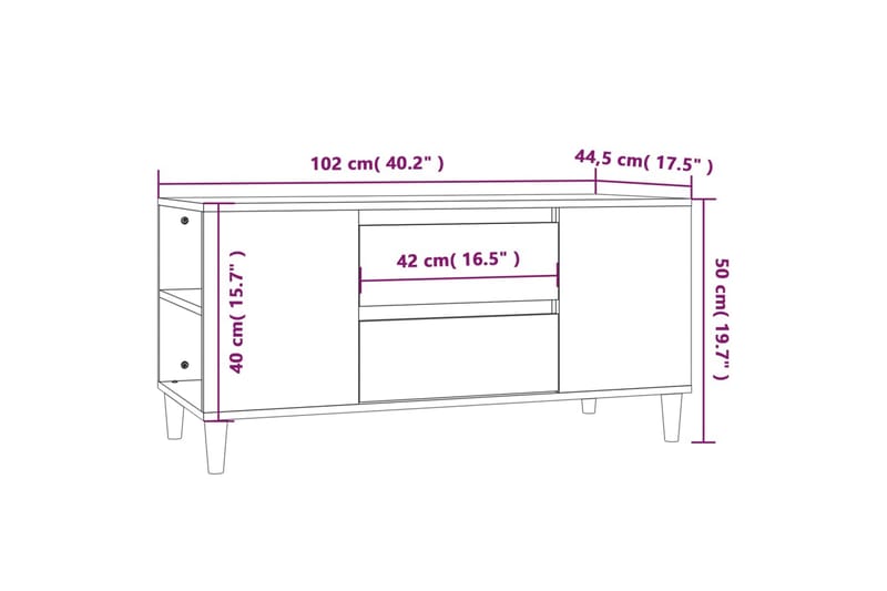 beBasic Tv-bänk rökfärgad ek 102x44,5x50 cm konstruerat trä - Brown - TV bänk & mediabänk