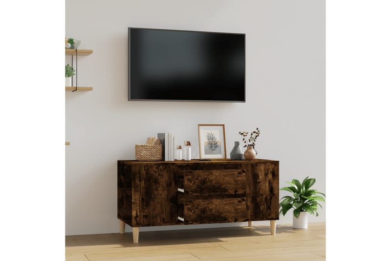 beBasic Tv-bänk rökfärgad ek 102x44,5x50 cm konstruerat trä - Brown - Möbler - Tv möbel & mediamöbel - TV bänk & mediabänk