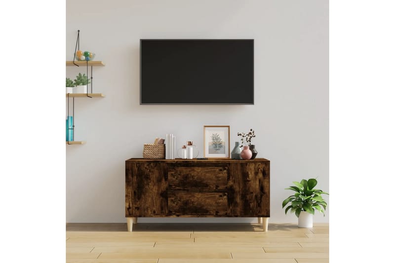beBasic Tv-bänk rökfärgad ek 102x44,5x50 cm konstruerat trä - Brown - Möbler - Tv möbel & mediamöbel - TV bänk & mediabänk