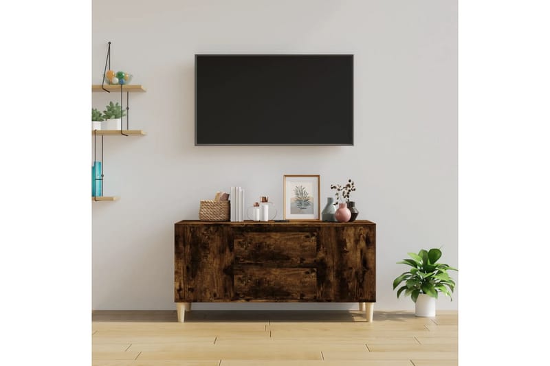 beBasic Tv-bänk rökfärgad ek 102x44,5x50 cm konstruerat trä - Brown - TV bänk & mediabänk