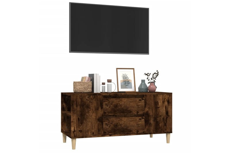 beBasic Tv-bänk rökfärgad ek 102x44,5x50 cm konstruerat trä - Brown - Möbler - Tv möbel & mediamöbel - TV bänk & mediabänk