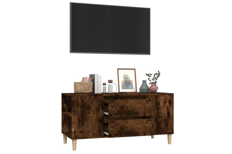 beBasic Tv-bänk rökfärgad ek 102x44,5x50 cm konstruerat trä - Brown - Möbler - Tv möbel & mediamöbel - TV bänk & mediabänk
